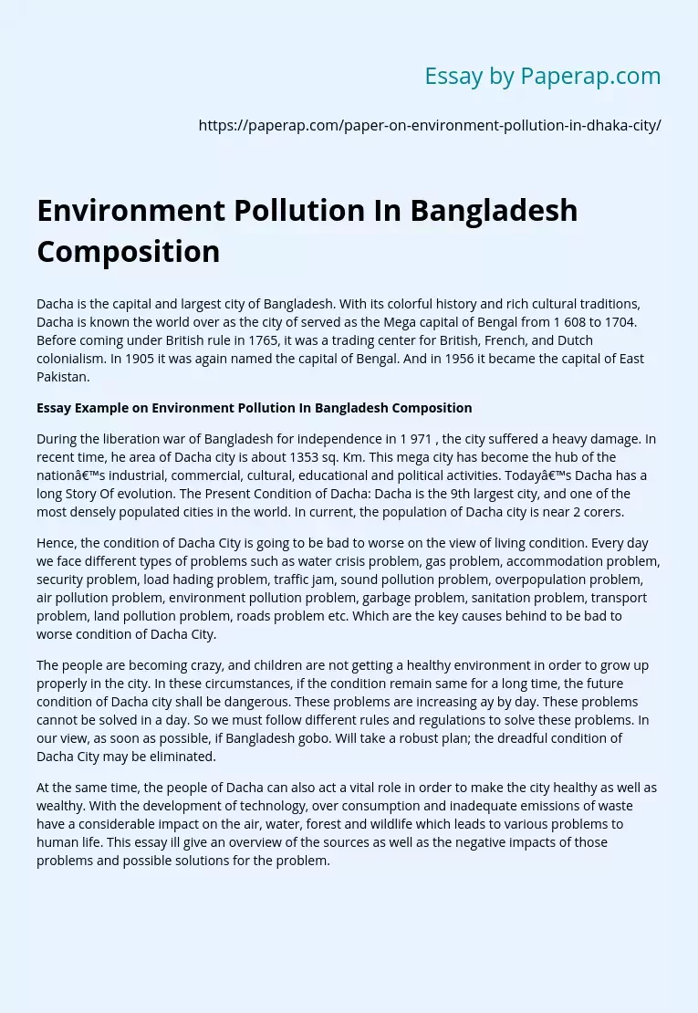 Environment Pollution In Bangladesh Composition