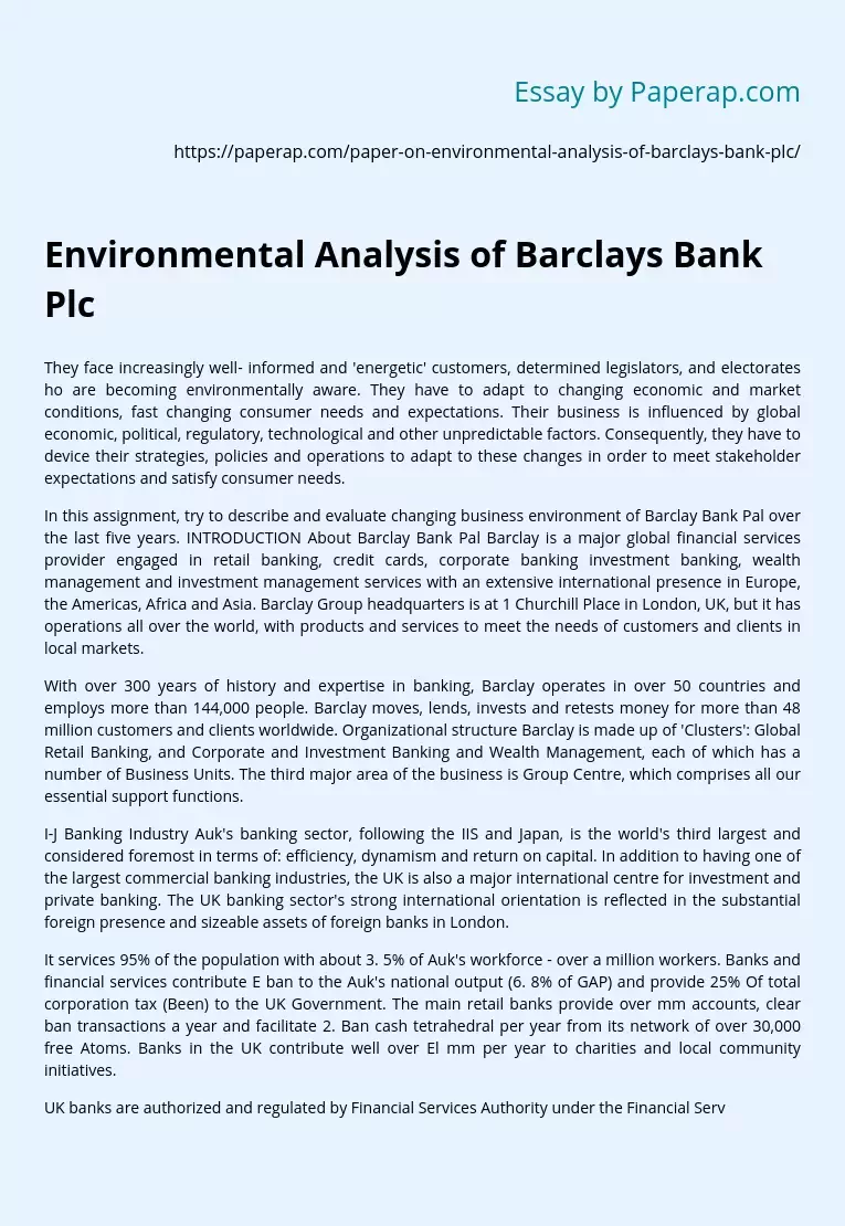Environmental Analysis of Barclays Bank Plc
