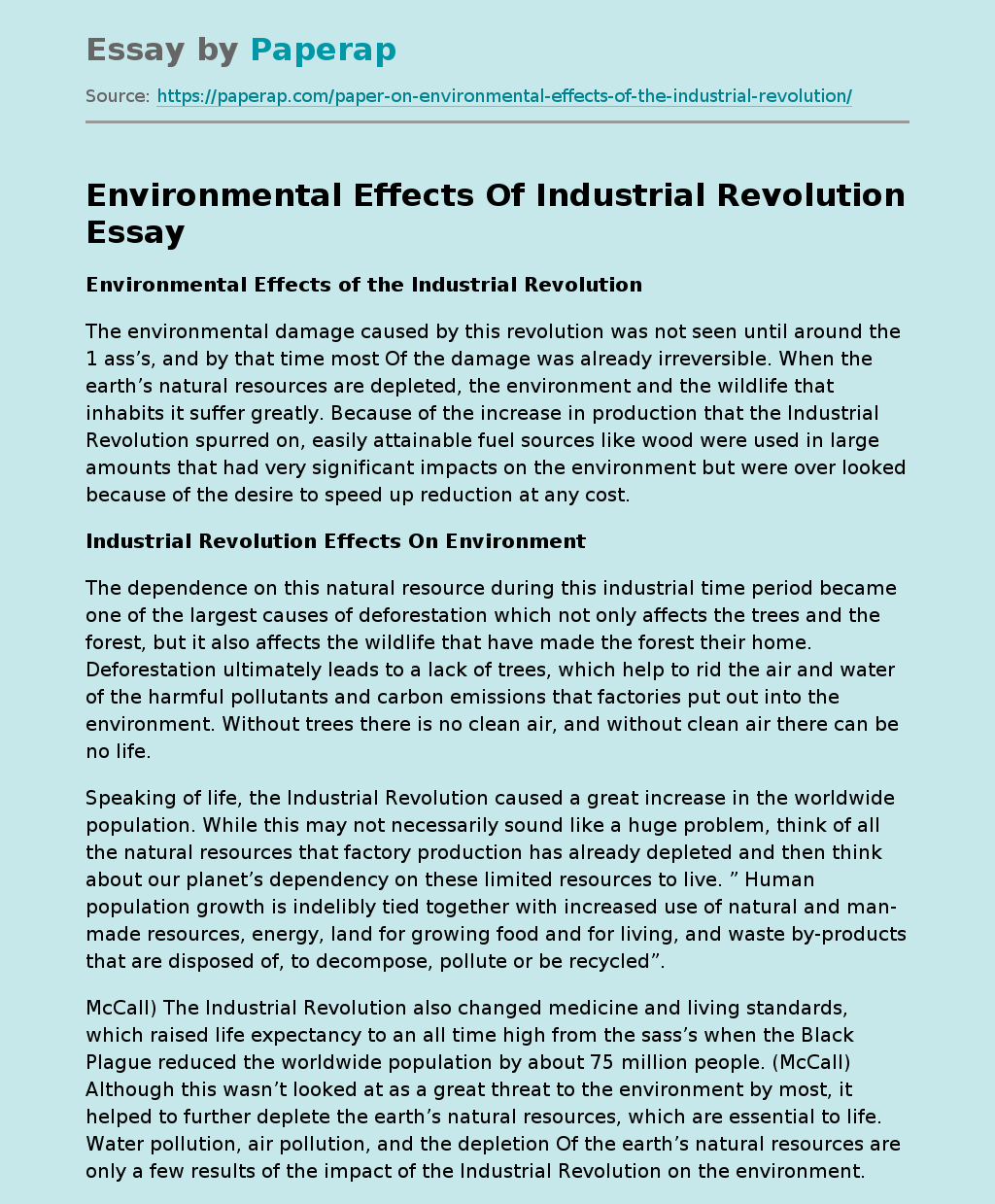 Environmental Effects Of Industrial Revolution
