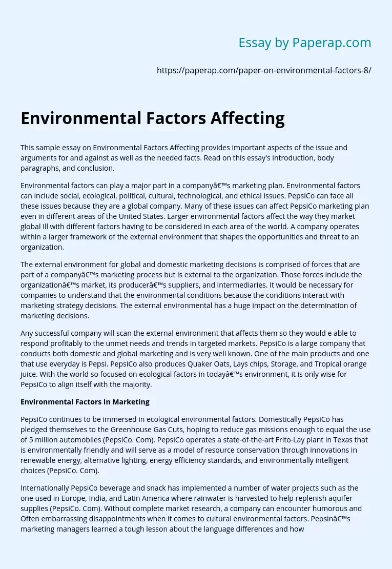 Environmental Factors In Marketing