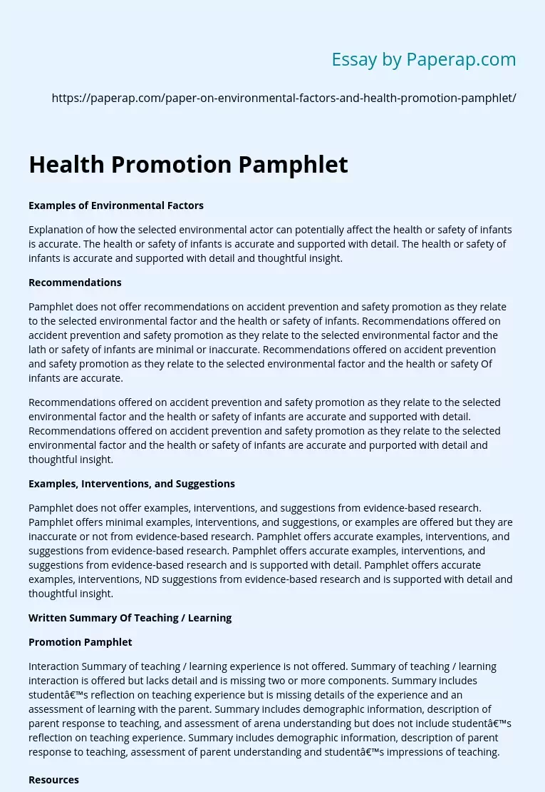 Health Promotion Pamphlet