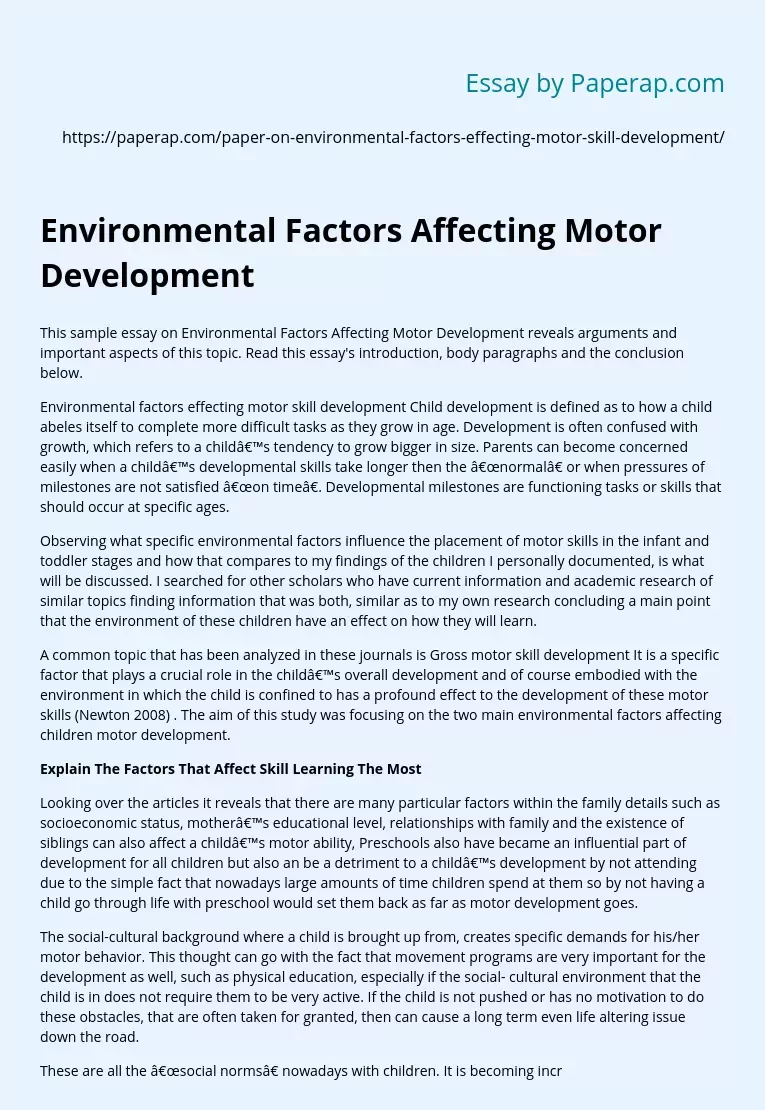 Environmental Factors Affecting Motor Development
