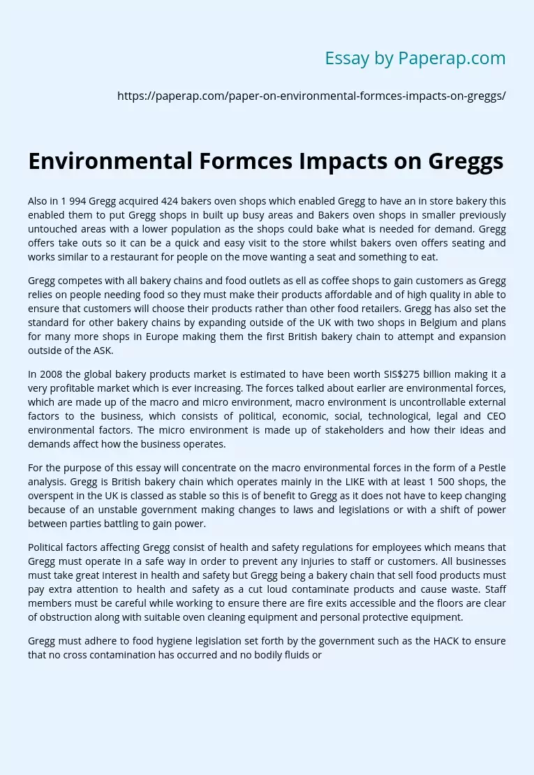 Environmental Formces Impacts on Greggs