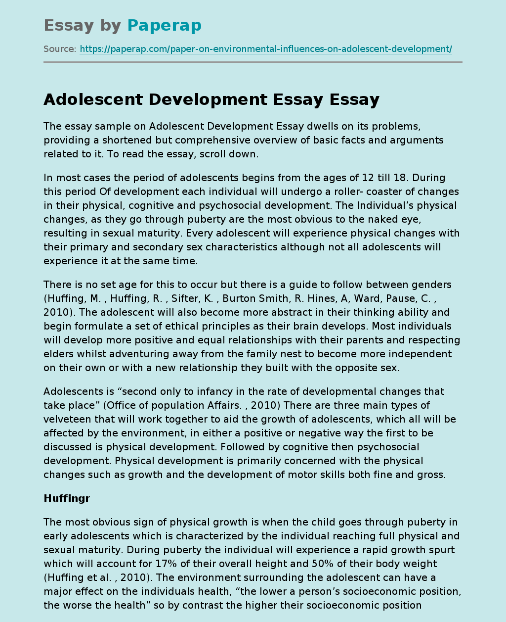 Adolescent Development Essay