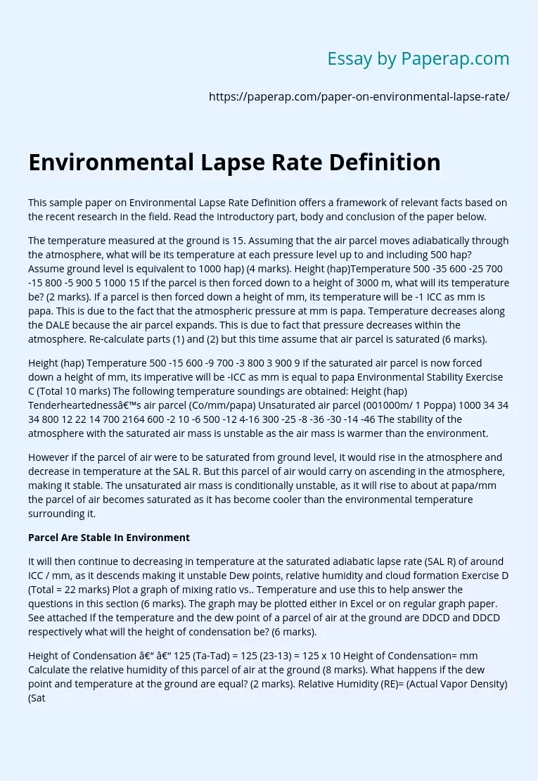 Environmental Lapse Rate Definition