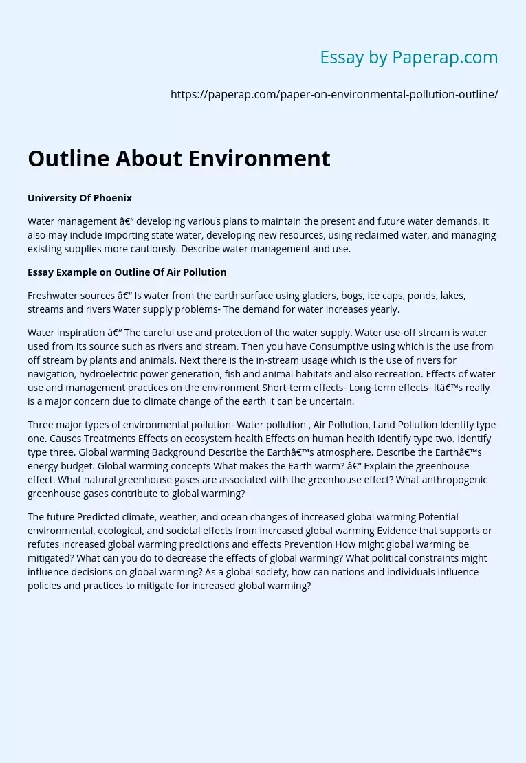 Outline About Environment