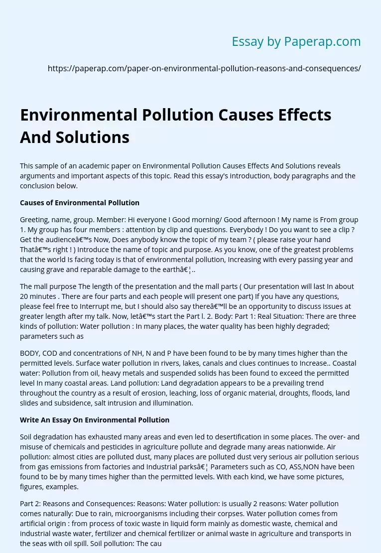 cause effect and solution of air pollution essay