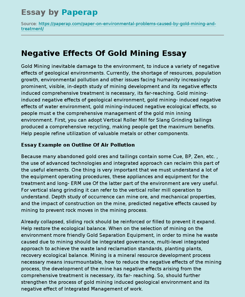 Negative Effects Of Gold Mining