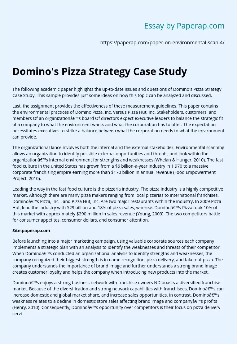 Domino's Pizza Strategy Case Study