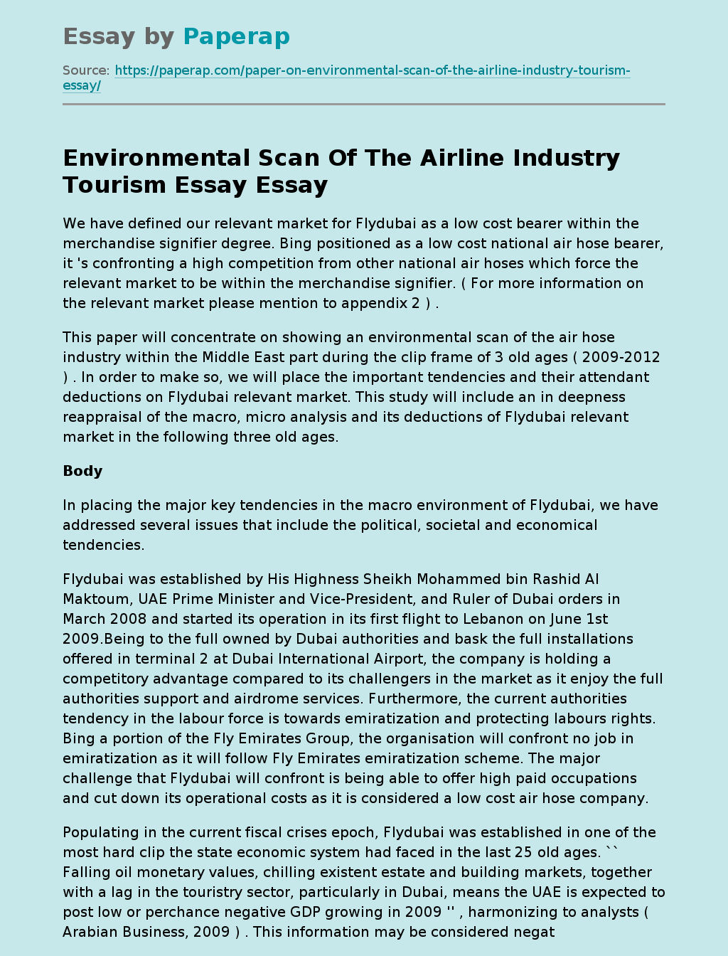 Environmental Scan Of The Airline Industry Tourism Essay