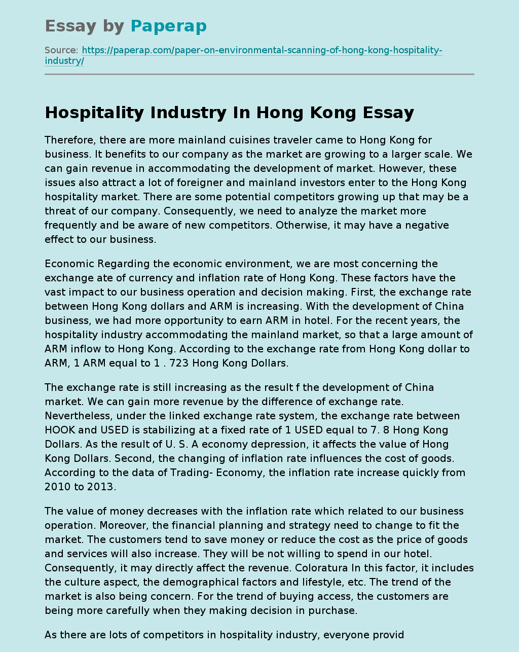 Hospitality Industry In Hong Kong