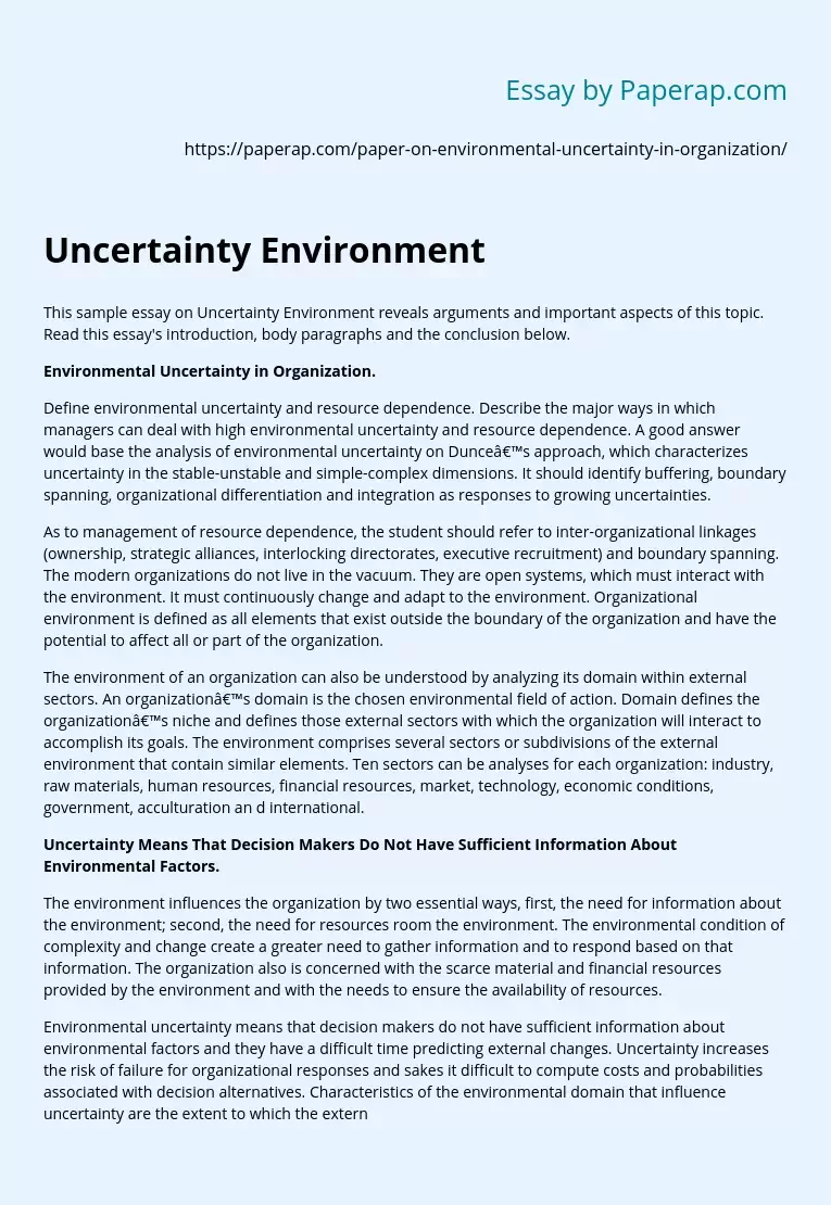 Uncertainty Environment