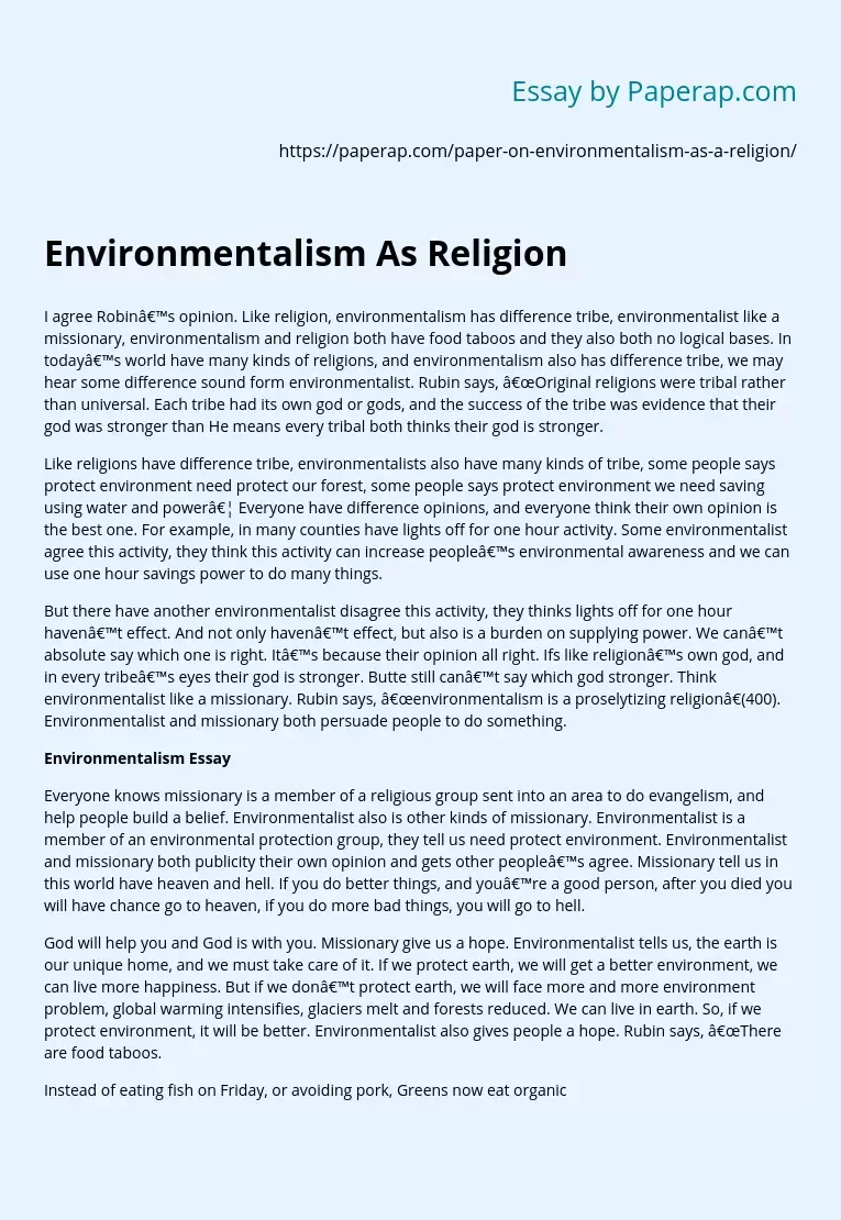 Environmentalism As Religion