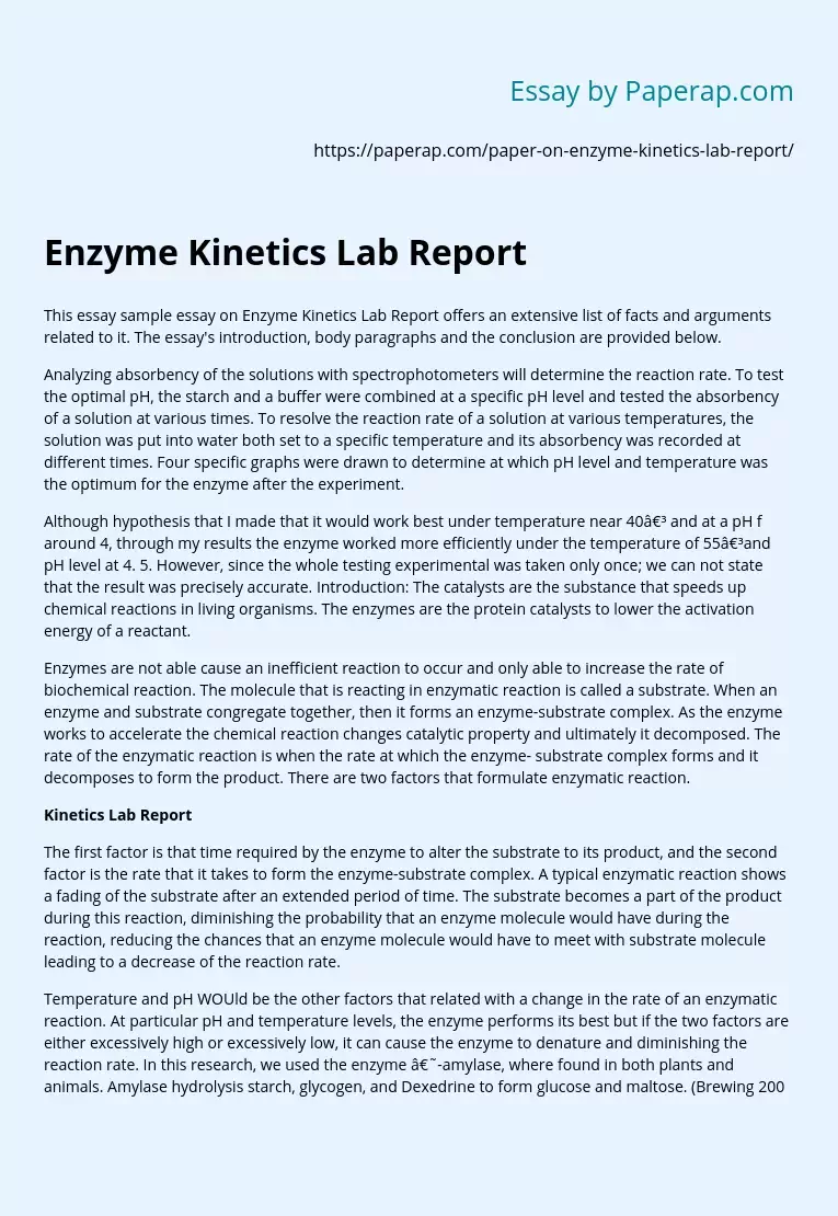 Enzyme Kinetics Lab Report