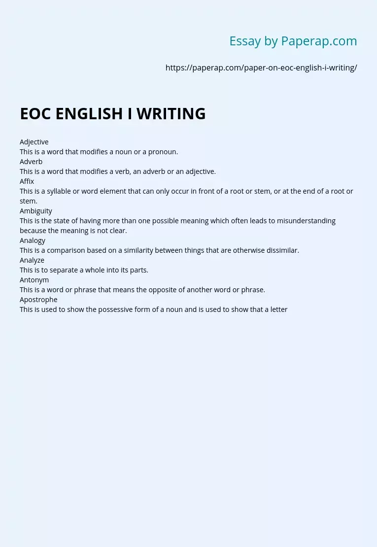 EOC ENGLISH I WRITING