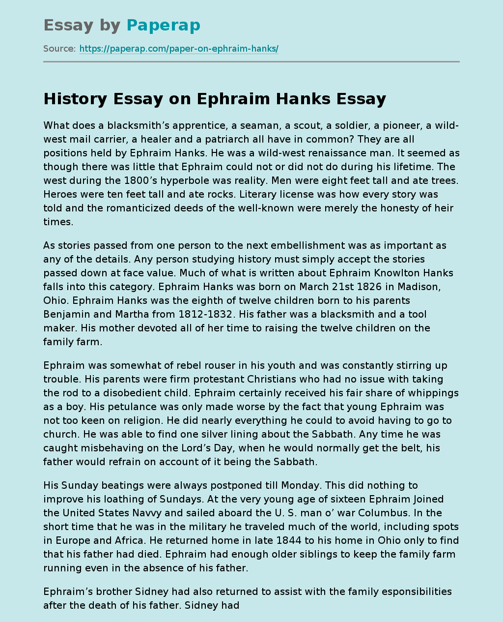 History Essay on Ephraim Hanks