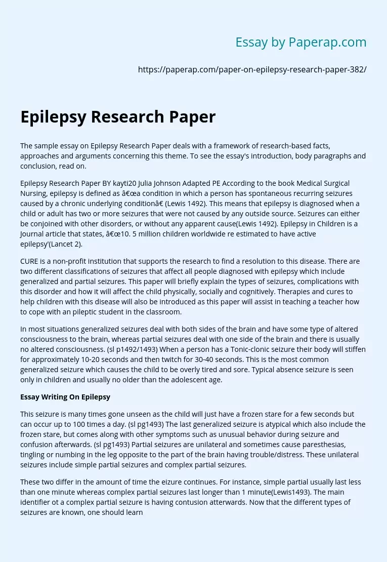Epilepsy Research Paper