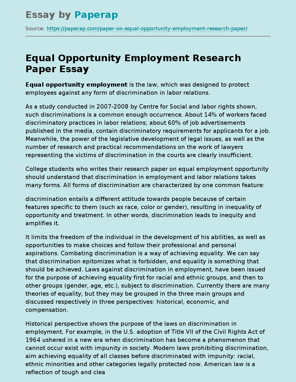 equal employment opportunity case study