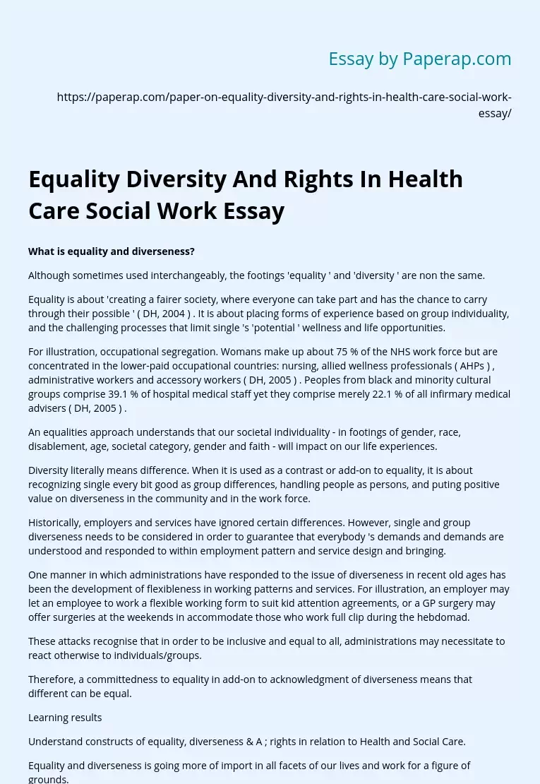 Equality Diversity And Rights In Health Care Social Work Essay