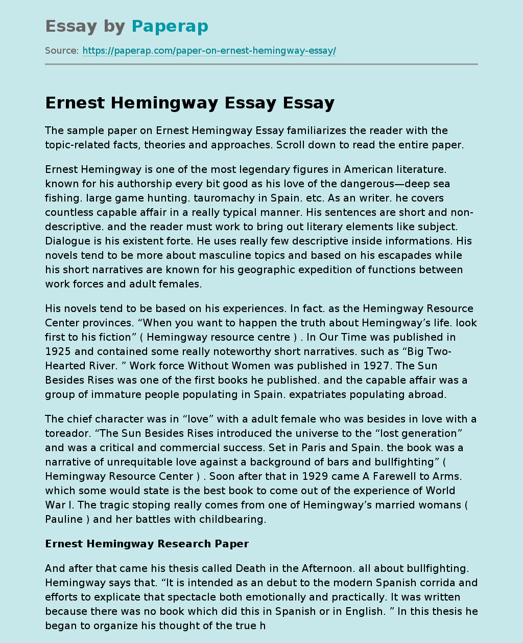 hemingway introduction essay
