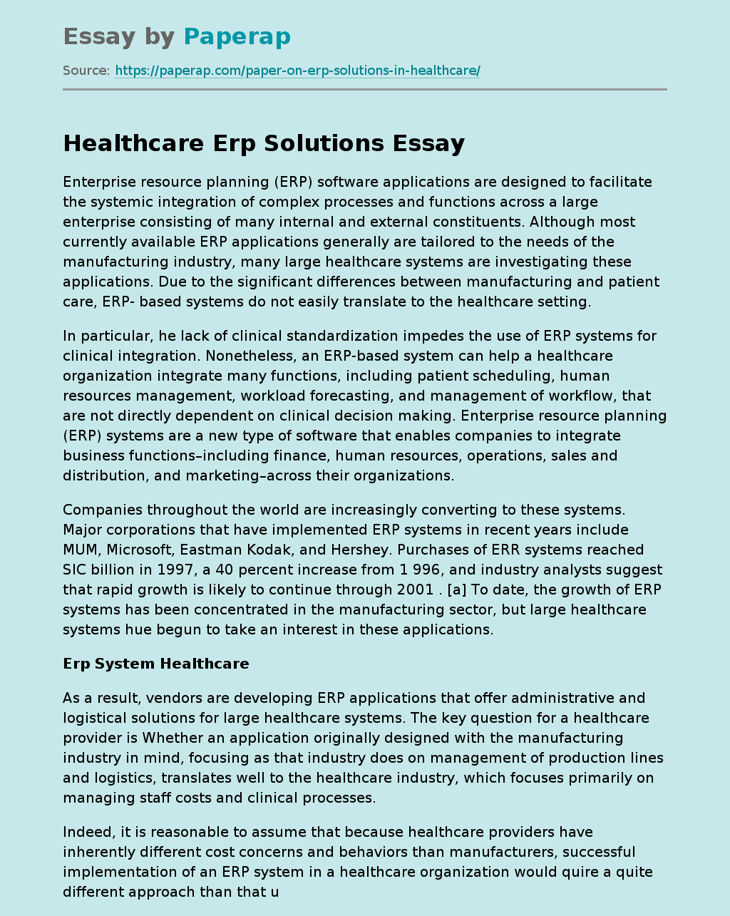 Healthcare Erp Solutions