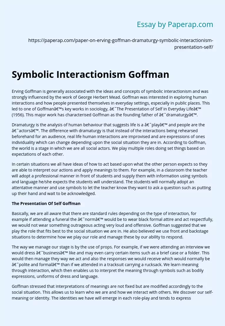 Symbolic Interactionism Goffman