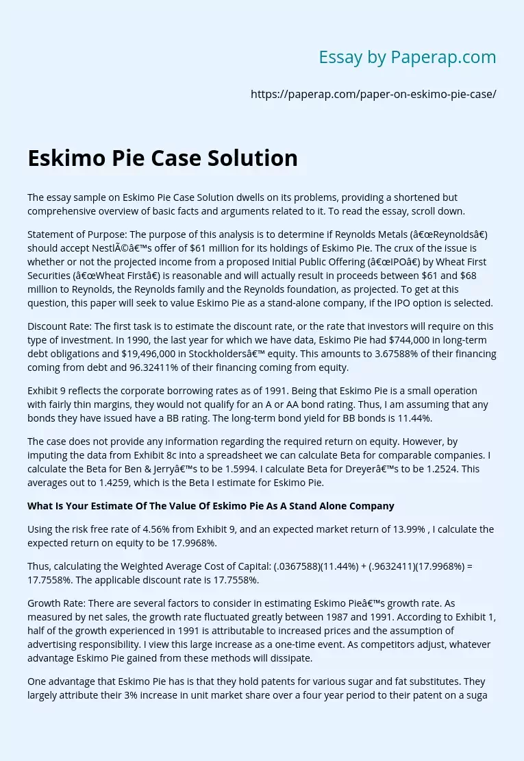 Eskimo Pie Case Solution
