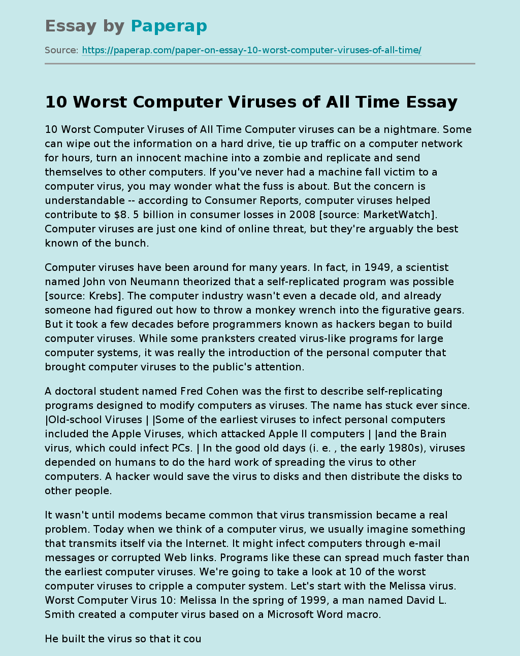 essay about computer virus