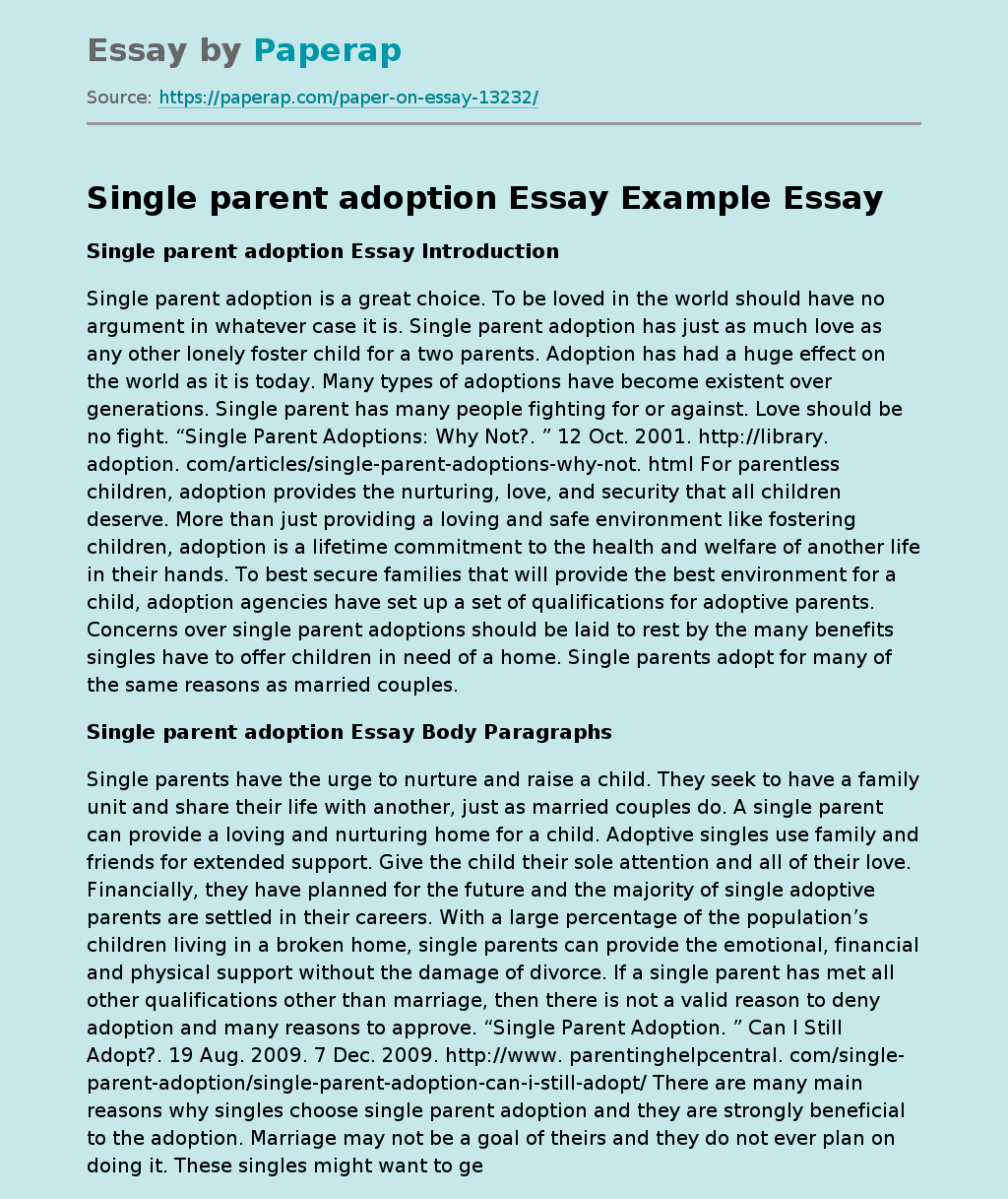 Single parent adoption Essay Example