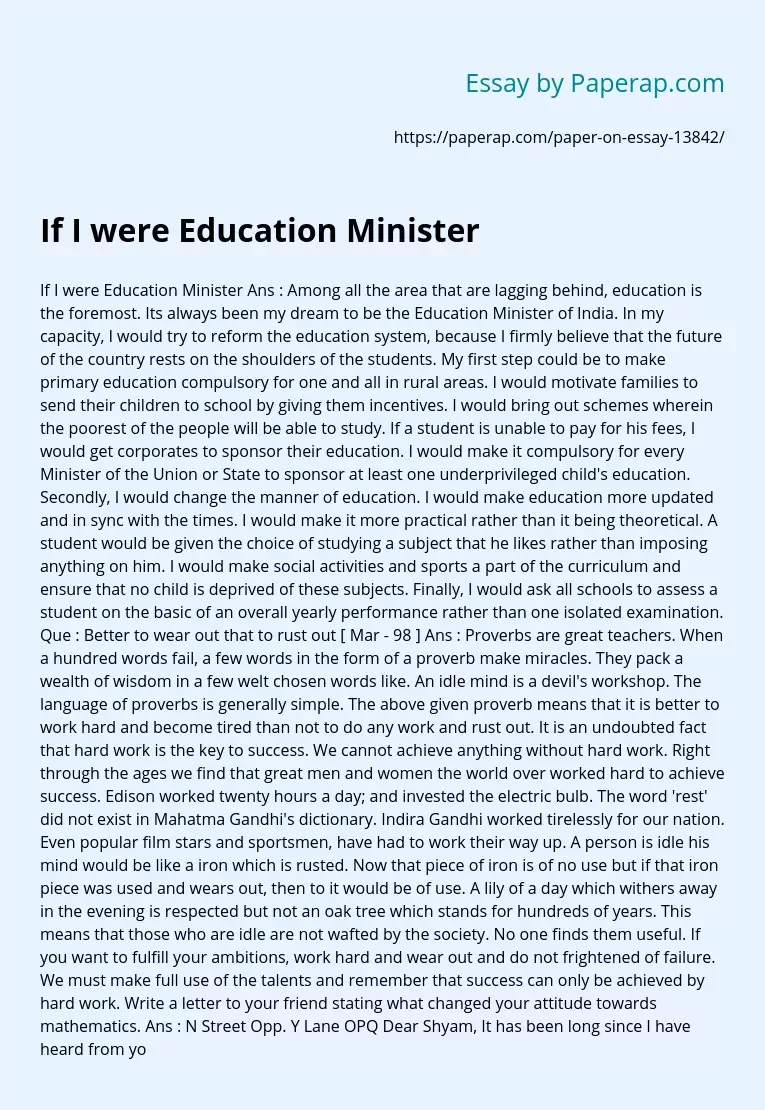 if i were the education minister essay