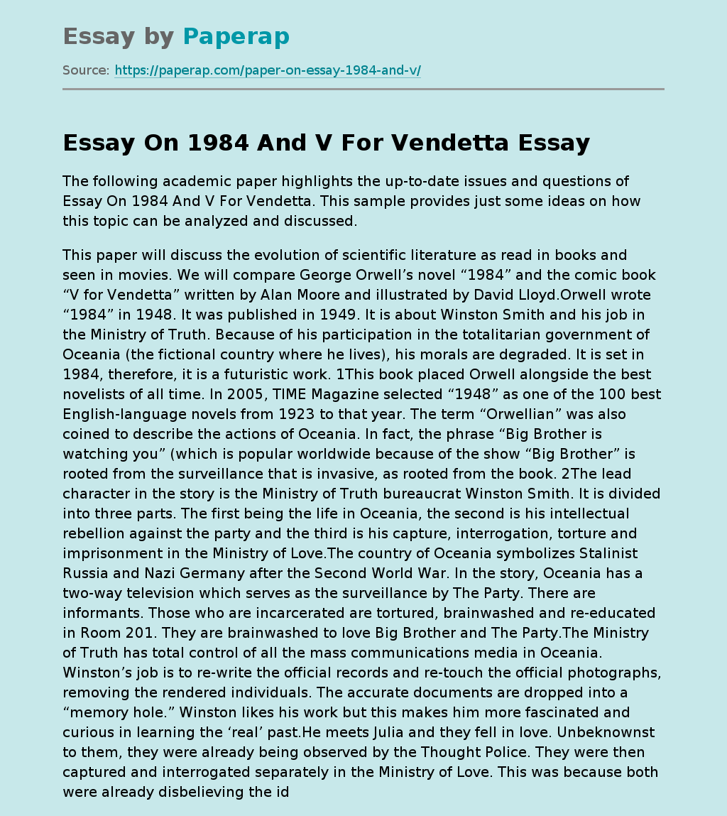 Essay On 1984 And V For Vendetta