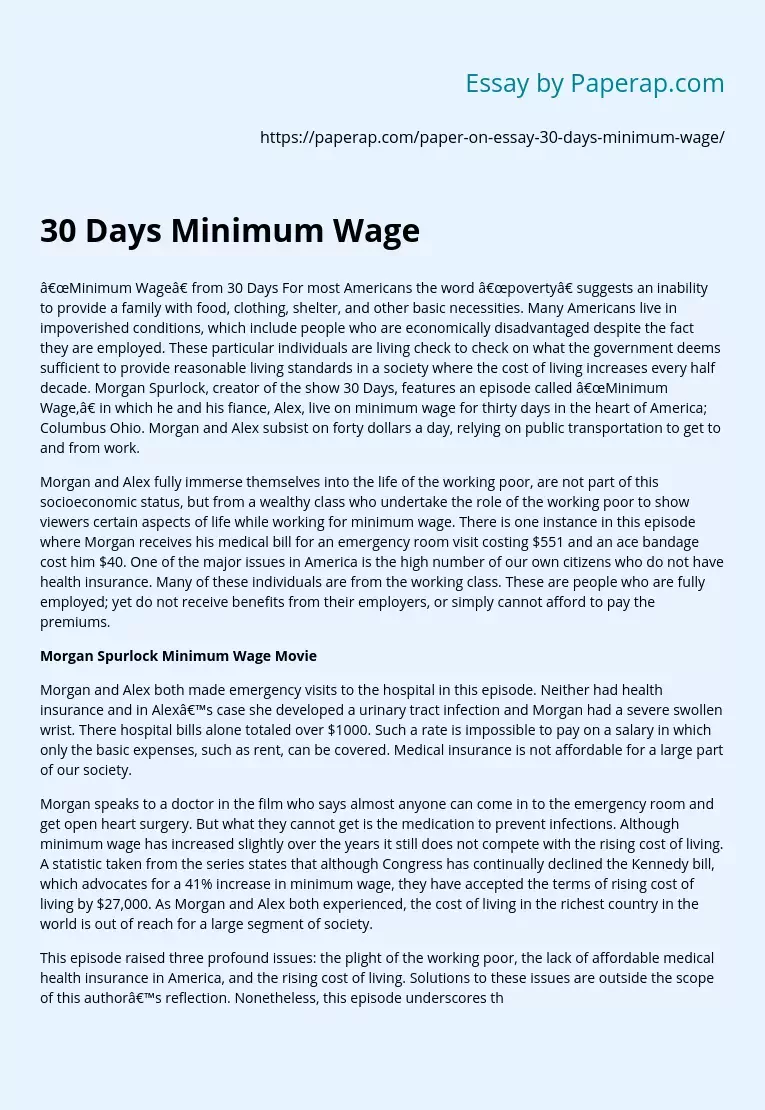 30 Days Minimum Wage