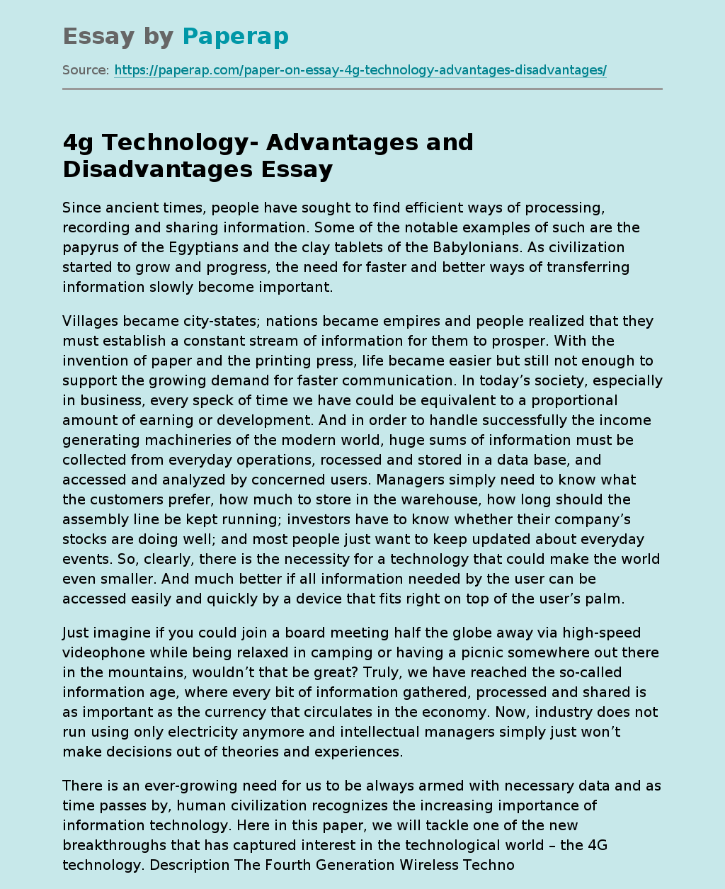4g Technology- Advantages and Disadvantages
