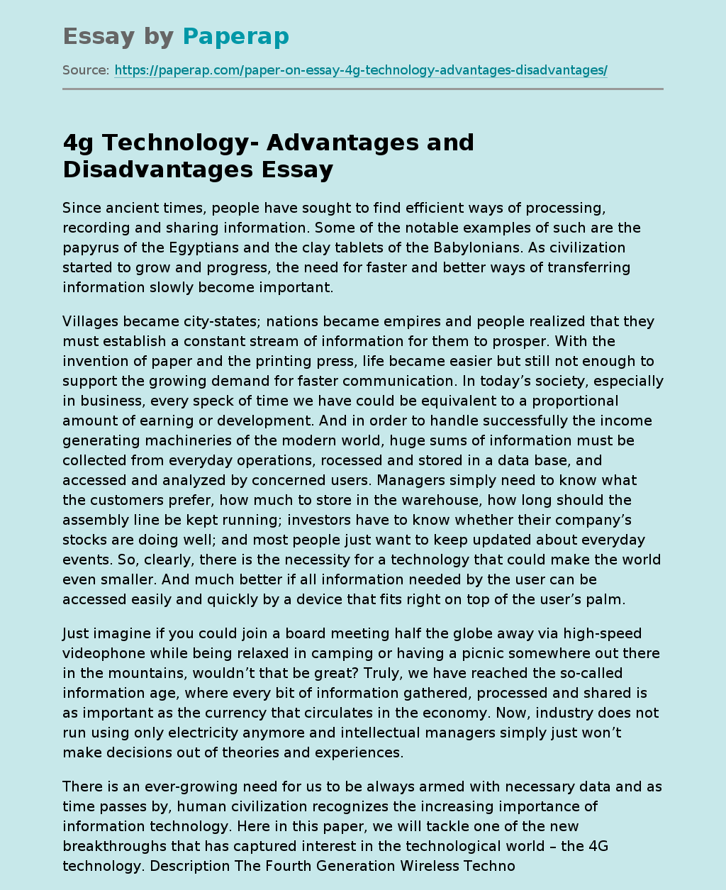 essay for advantages and disadvantages of technology