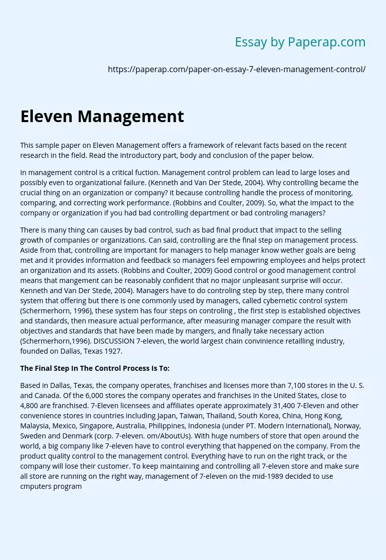Sample Paper on Eleven Management