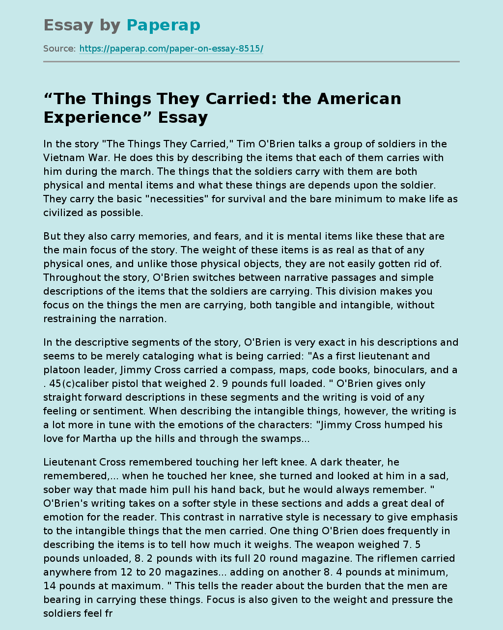 “The Things They Carried” by Tim O'Brien