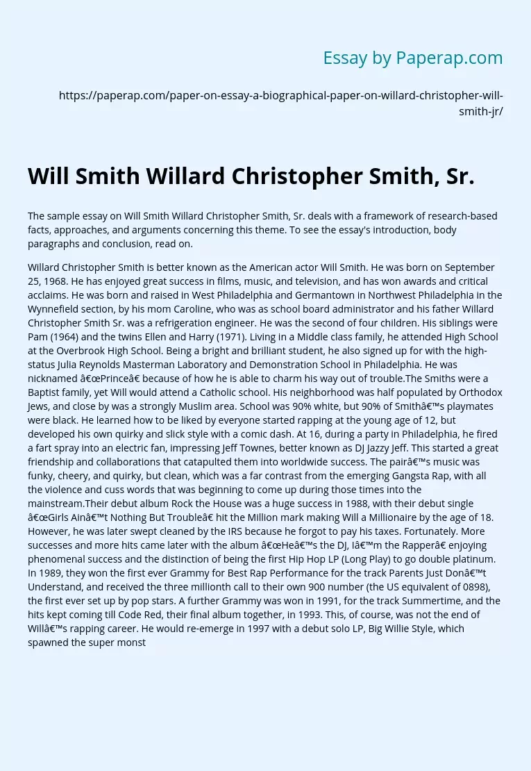 Will Smith Willard Christopher Smith, Sr.