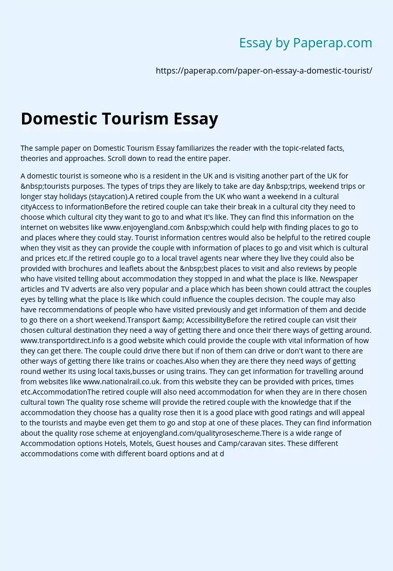 Domestic Tourism Essay