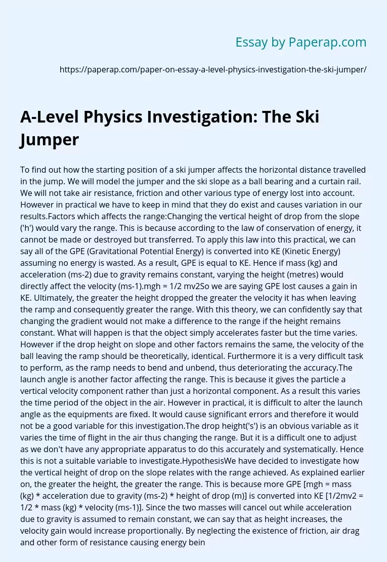 A-Level Physics Investigation: The Ski Jumper