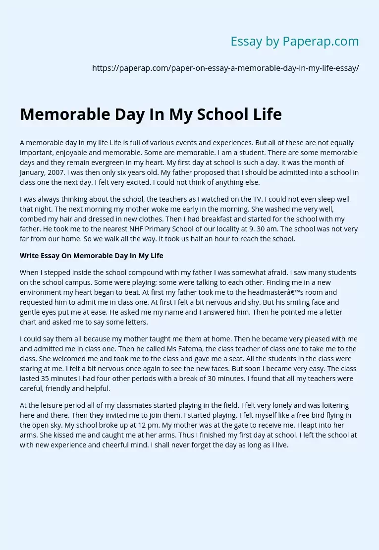 unforgettable day in my school life short essay