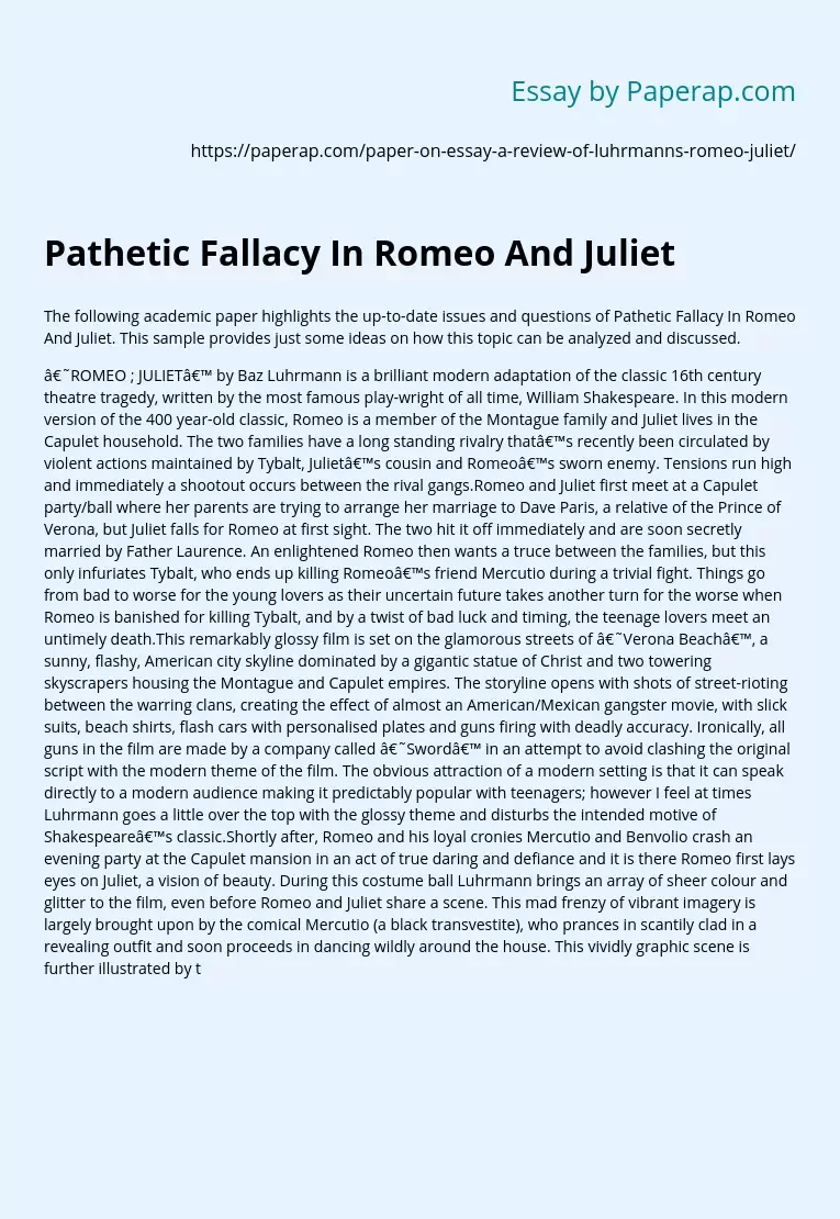 Pathetic Fallacy In "Romeo And Juliet"