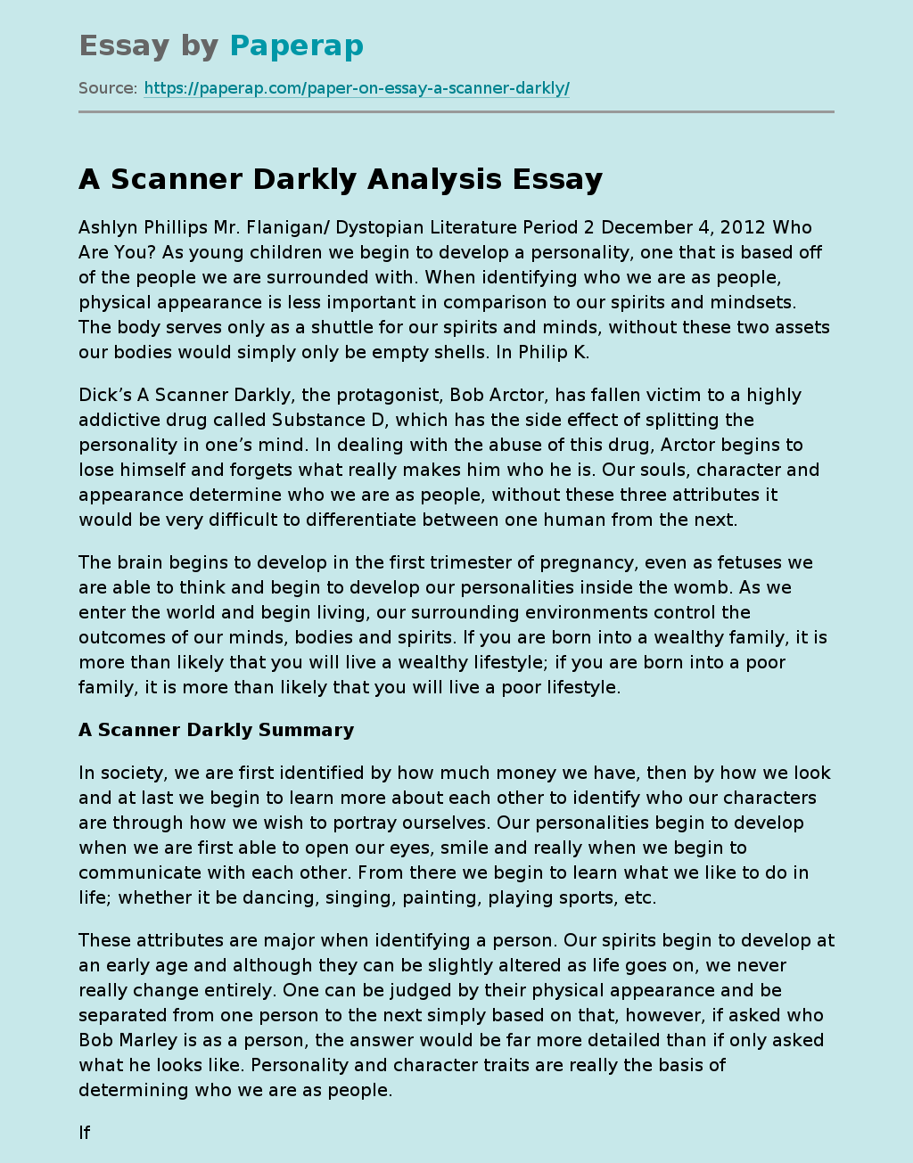 A Scanner Darkly Analysis