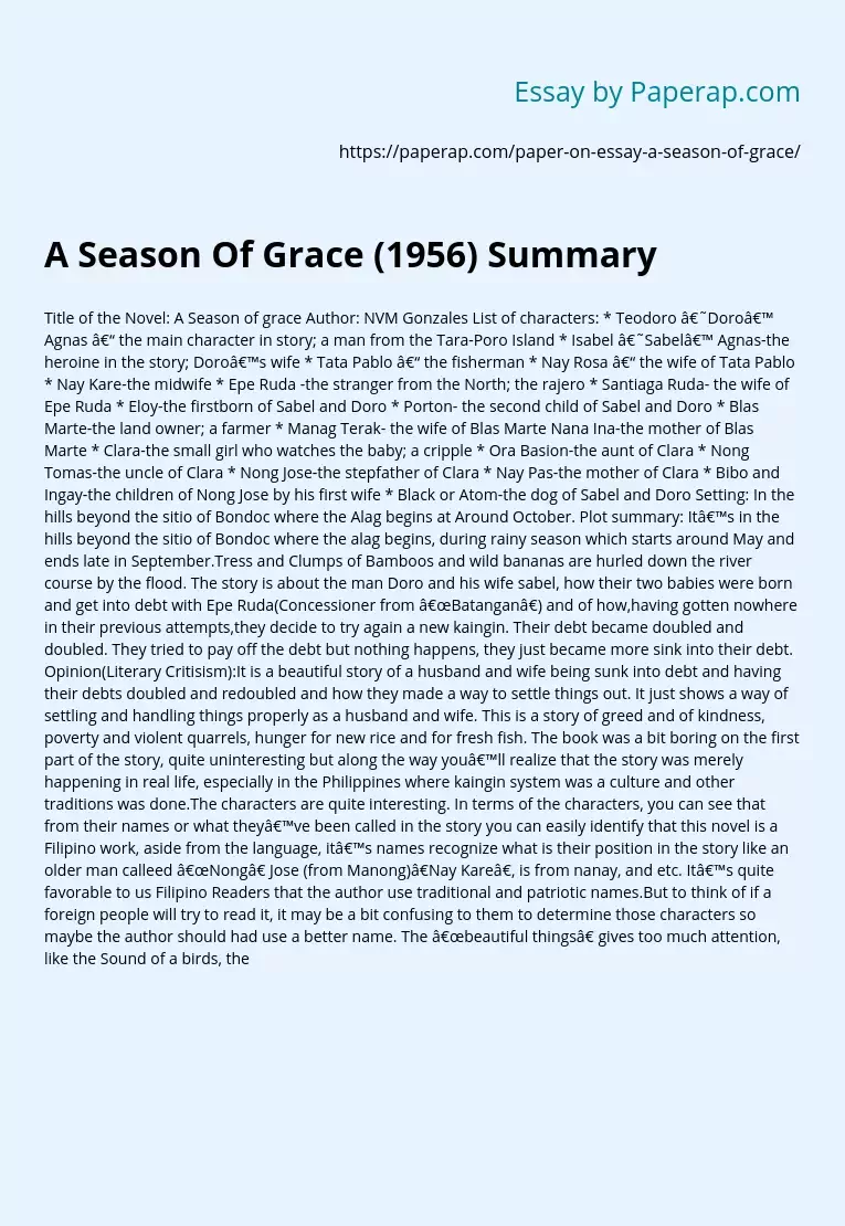 A Season Of Grace (1956) Summary
