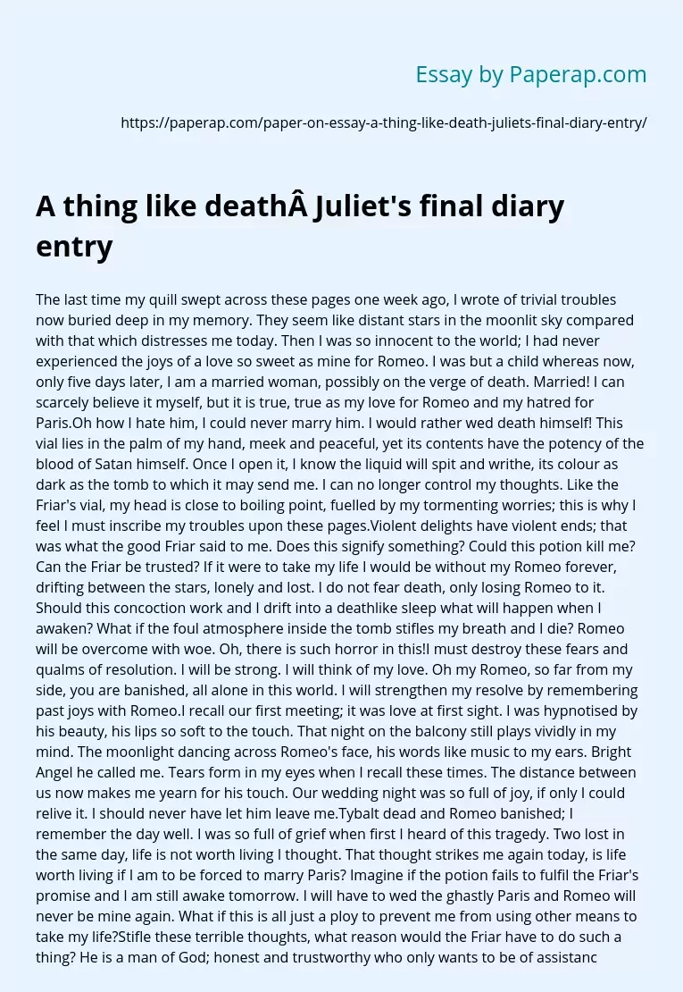 A thing like death Juliet's final diary entry