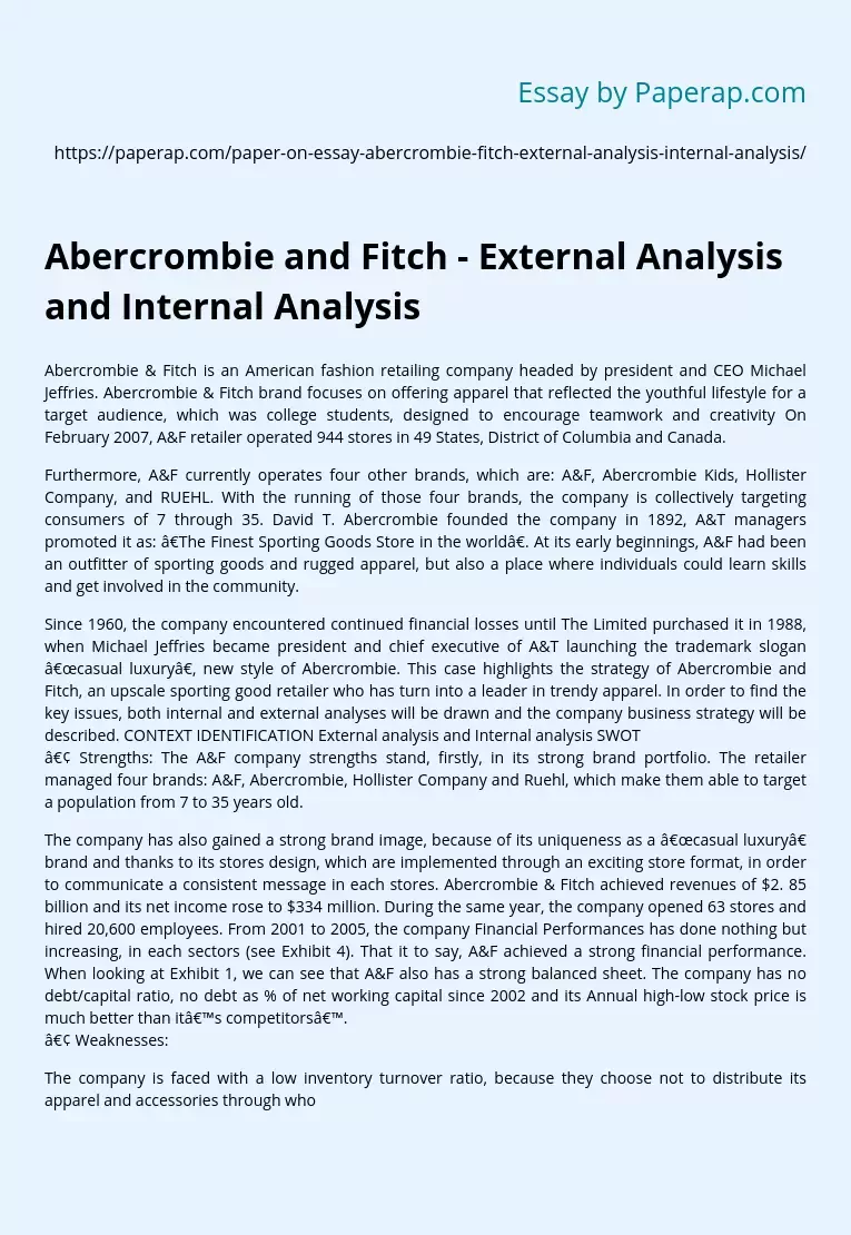 Abercrombie and Fitch - External Analysis and Internal Analysis