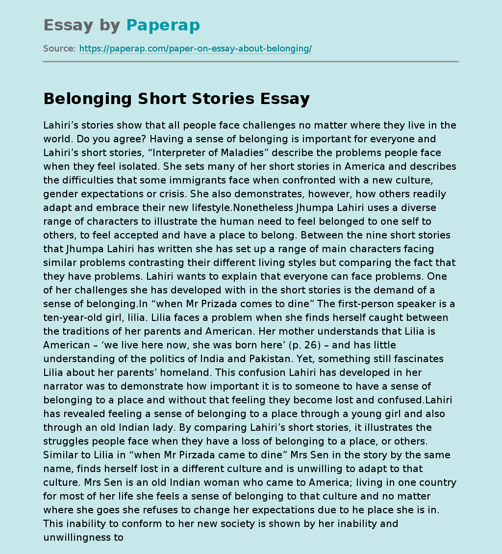 Belonging Short Stories