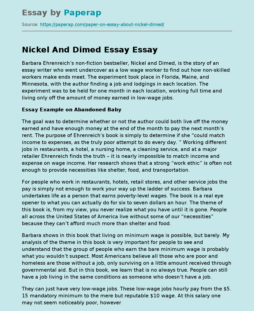 Nickel And Dimed Essay