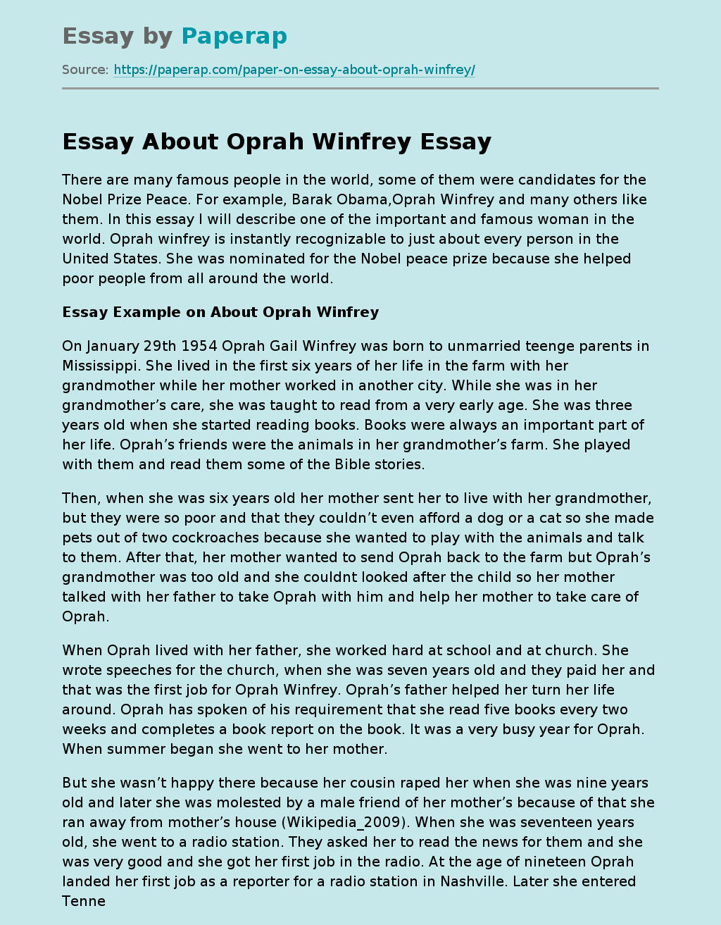 Essay About Oprah Winfrey