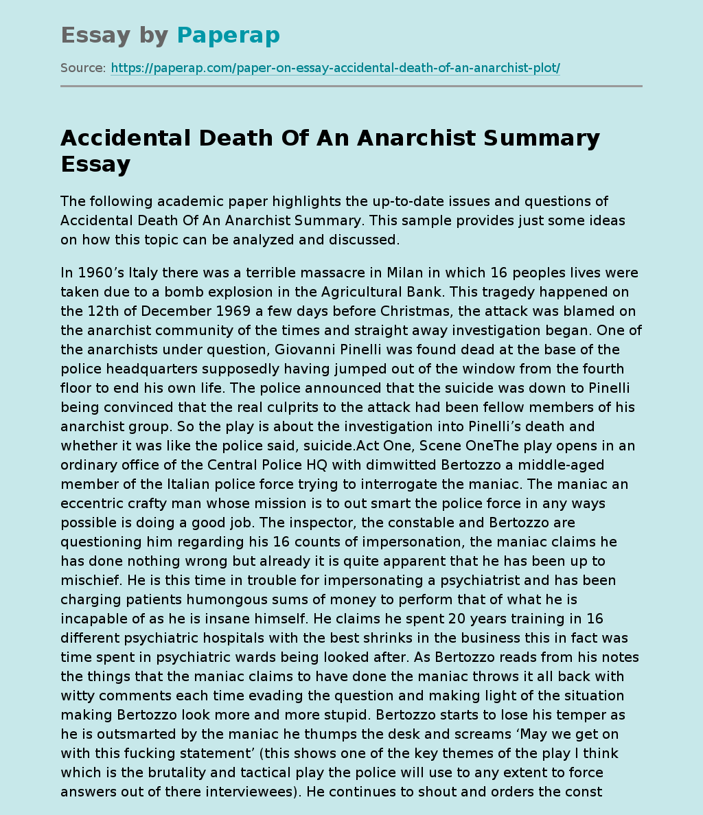 Accidental Death Of An Anarchist Summary