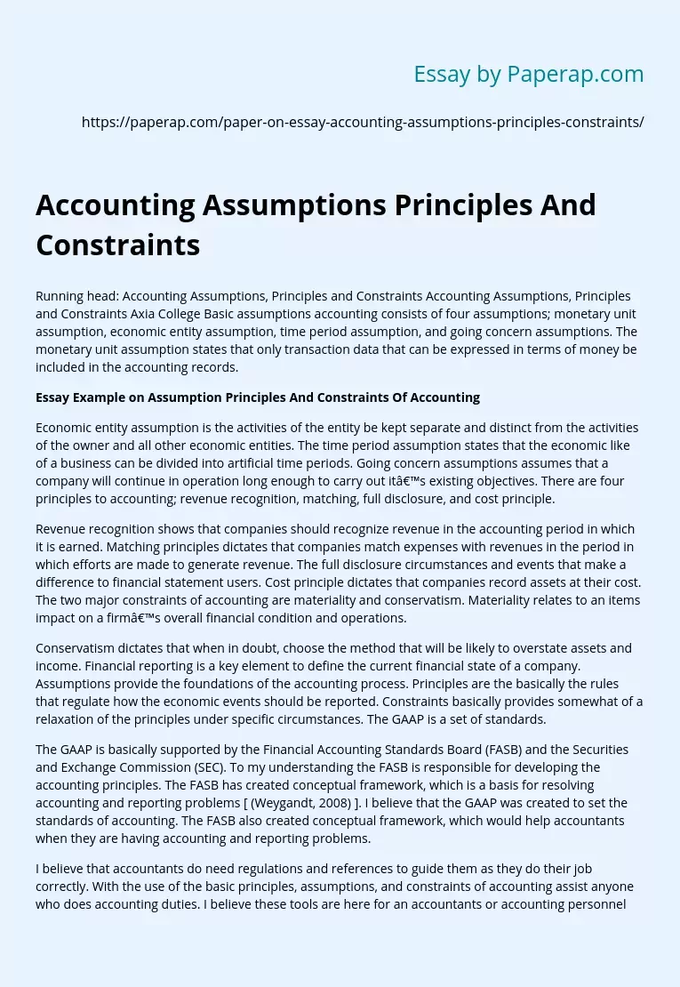 Accounting Assumptions Principles And Constraints